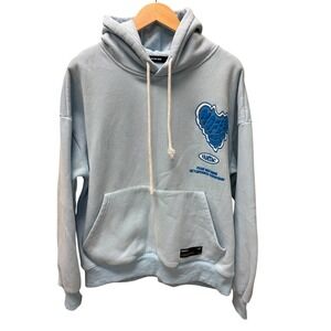 AELFRIC EDEN Hoodie Mens M Blue Graphic Pullover Fleece Vamtac Logo Streetwear